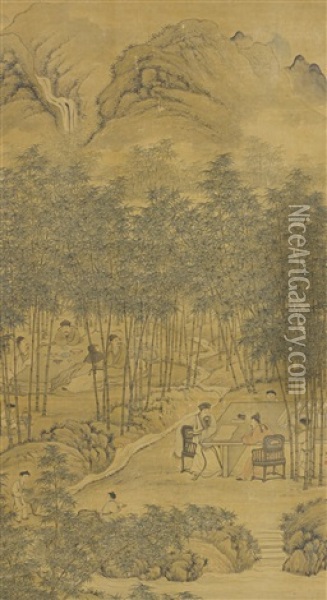 Scholars Gathering In The Bamboo Grove Oil Painting -  Hua Yan