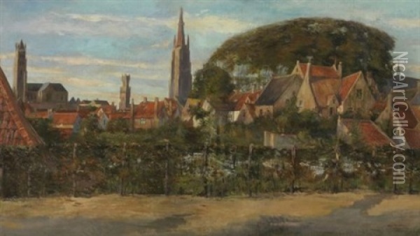 Vue De Bruges Oil Painting - Alexandre Hannotiau