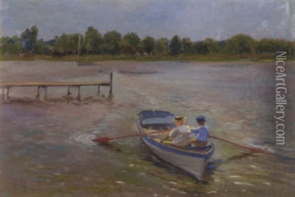 Children In A Paddle Boat Oil Painting - John Rettig