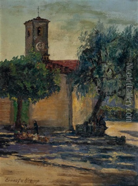 Italienische Kirche Mit Campanile Oil Painting - Ernesto Kremp
