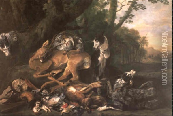 Still Life Of Animals And Game In A Landscape Oil Painting - Jan Fyt