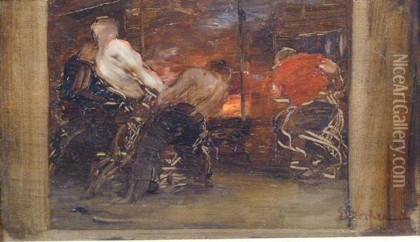 Les Forges Du Boucau Vers 1891 Oil Painting - Ernest Bordes