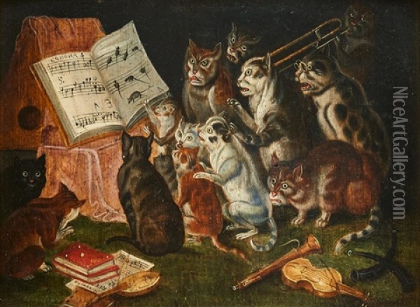 A Musical Gathering Of Cats Oil Painting - Abraham Teniers
