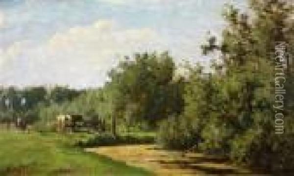 Landschap Met Koeien En Boer Bij Eenhek Oil Painting - Willem Vester
