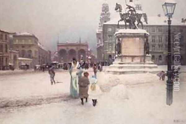 The Odeonsplatz in Munich at Wintertime 1892 Oil Painting - Hermann Neuber
