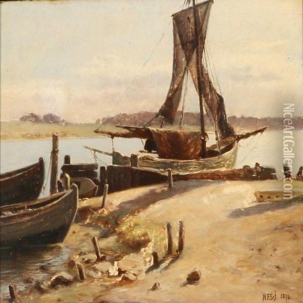Havneparti Fra Vordingborg Oil Painting - Niels Frederik Schiottz-Jensen
