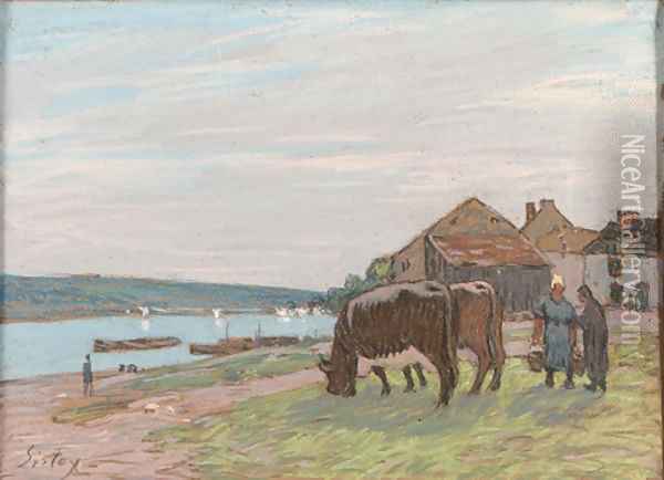 Vaches au paturage Oil Painting - Alfred Sisley