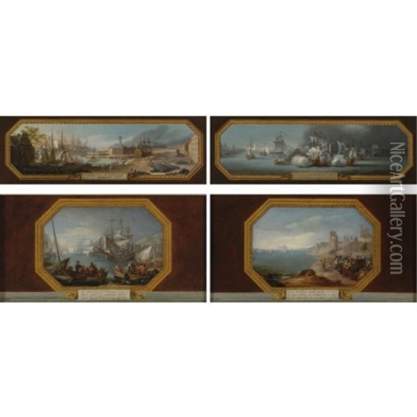 The Armada Of 1779: Four Scenes From The American War Of Independence (4 Works) Oil Painting - Gregorio Ferro
