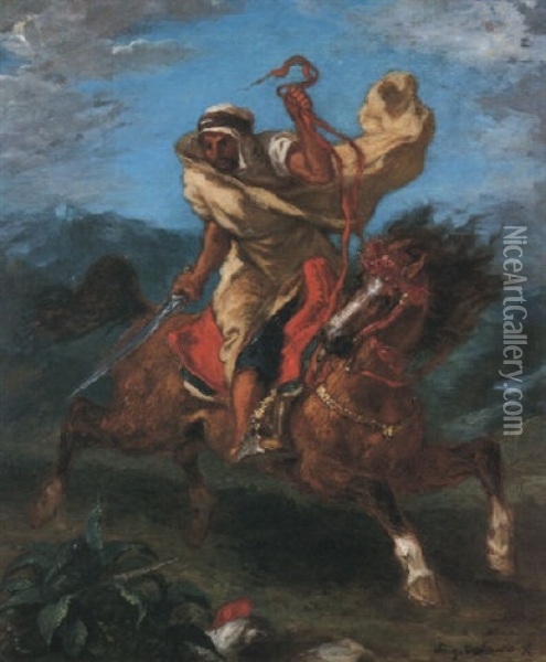 Chevalier Arabe Au Galop Oil Painting - Eugene Delacroix