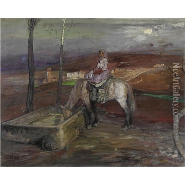L'abbeveratoio Oil Painting - Giuseppe Biasi