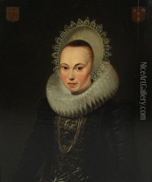 Portrait Of Justina Van Teylingen, On Her Marriage In 1613 Oil Painting - Cornelis van der Voort