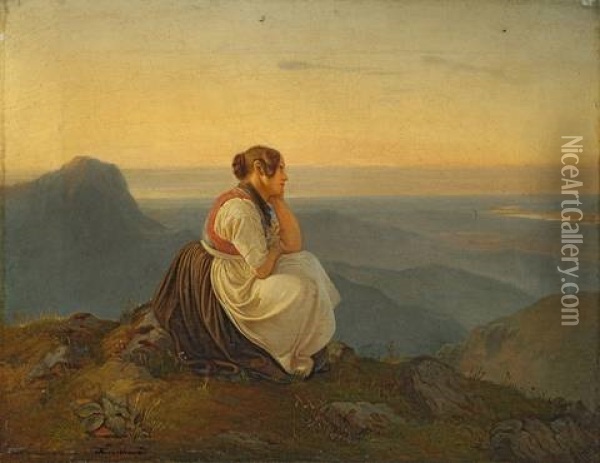 Sitzende Junge Frau Im Elbsandsteingebirge Oil Painting - Friedrich August Wuenschmann
