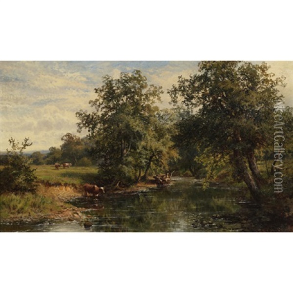 On The River Mole, Norbury, Surrey Oil Painting - Walter Wallor Caffyn