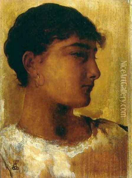 Study of a Young Girls Head, another view Oil Painting - Edwin Longsden Long