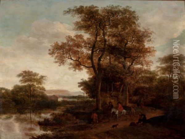 Landscape With Travelers Along A Roadway Oil Painting - Pieter Jansz van Asch