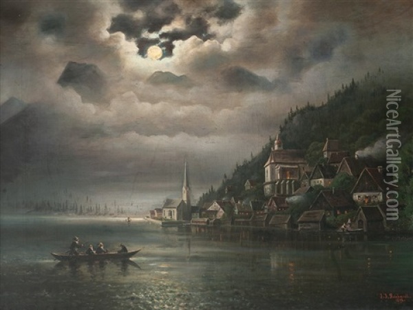 Lake-side Full Moon Oil Painting - Johann Jacob Reinhardt