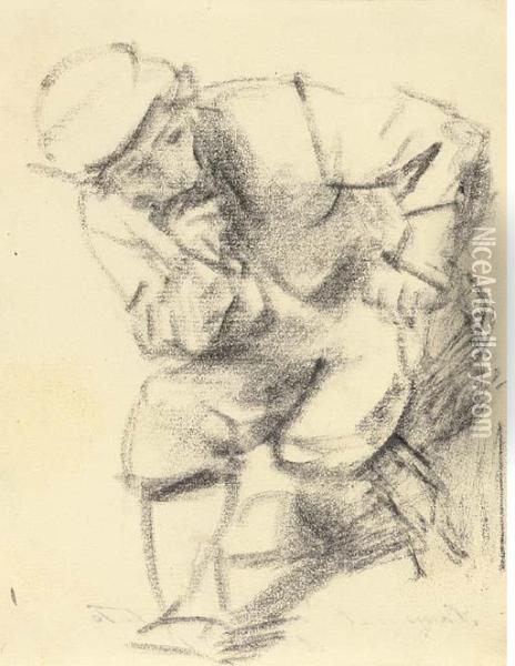 A Seated Man Leaning Forward And Looking To The Right Oil Painting - Rembrandt Van Rijn