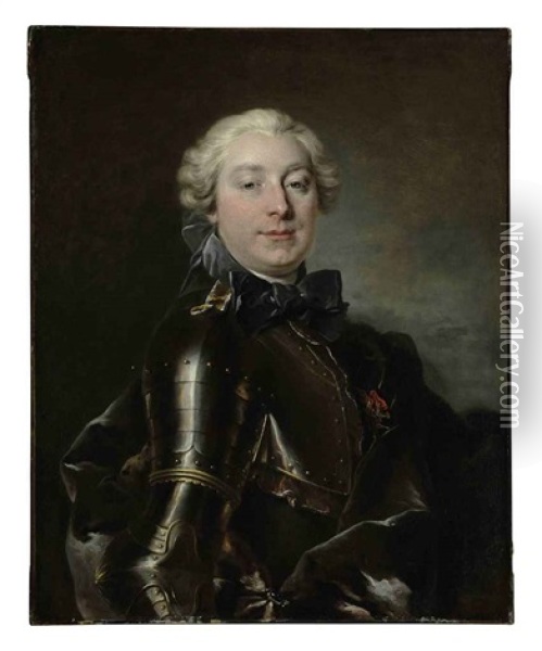 Portrait Of A Gentleman In Armor Oil Painting - Louis Tocque