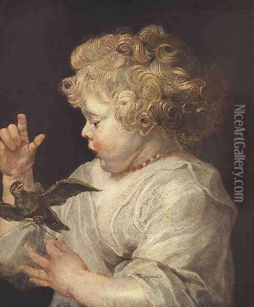 Boy with Bird c. 1616 Oil Painting - Peter Paul Rubens