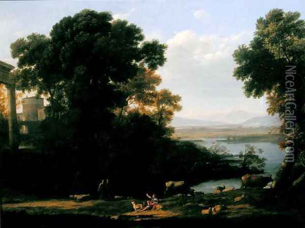 Classical river scene with a view of a town Oil Painting - Claude Lorrain (Gellee)