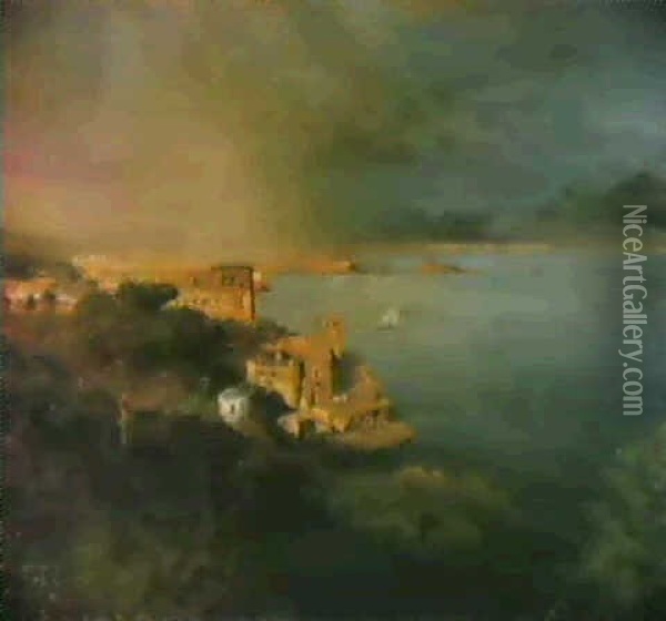 Die Bucht Von Neapel Mit Einem Regenbogen Oil Painting - Oswald Achenbach