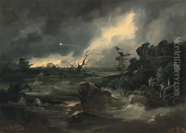 Gewitterlandschaft Oil Painting - Carl Georg Koester