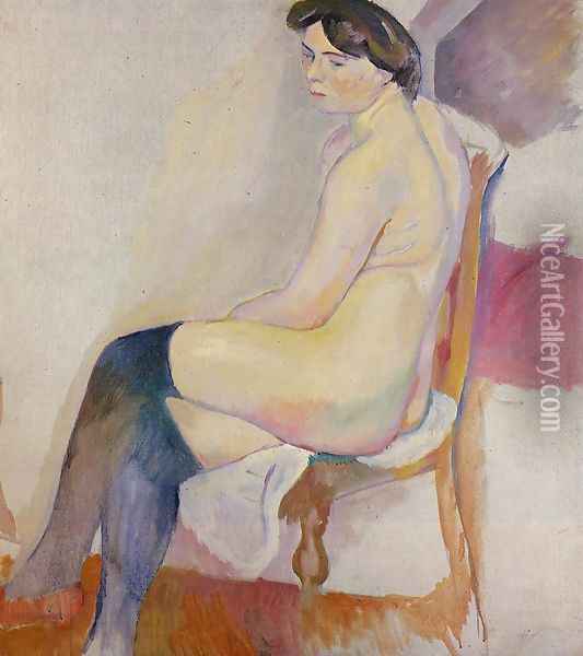 Seated Nude with Black Stockings Oil Painting - Jules Pascin