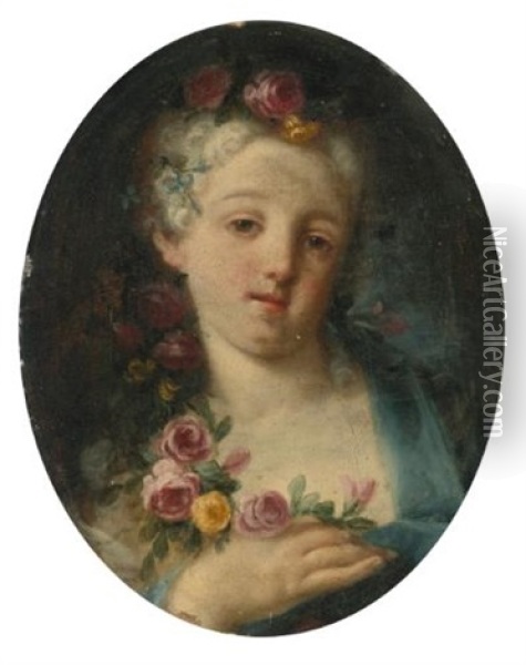 Portrait Of A Girl Holding Flowers Oil Painting - Rosalba Carriera