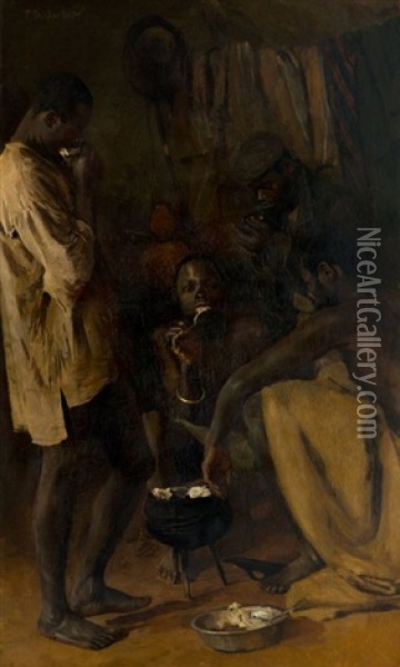 Om Die Pap Pot Oil Painting - Frans David Oerder