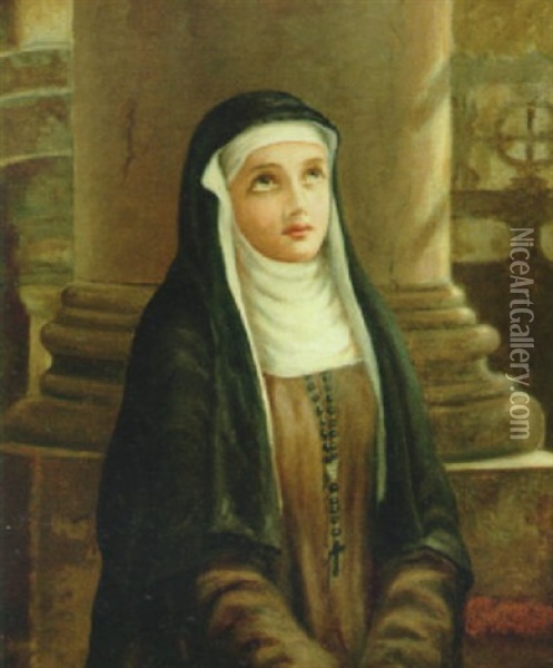 En Ung Nonne Oil Painting - Sir Hubert von Herkomer