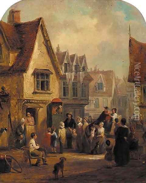The Punch and Judy show Oil Painting - English School