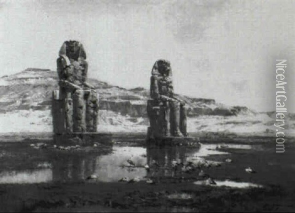 The Colossi Of Memnon Oil Painting - Victor Pierre Huguet