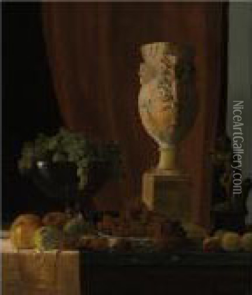 Fruit, Vase And Statuette Oil Painting - John Frederick Peto