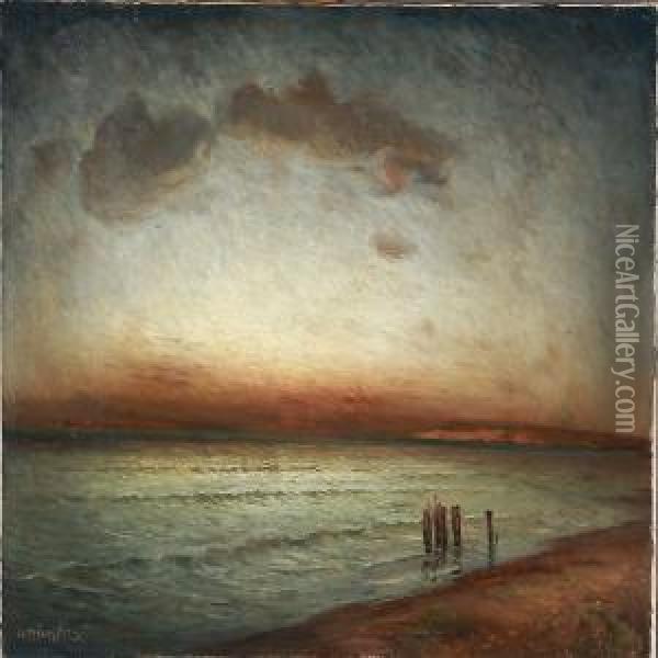 View From A Coast Over The Ocean At Sunset Oil Painting - Alfred Martens