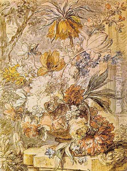 Vase with Flowers 1726 Oil Painting - Jan Van Huysum
