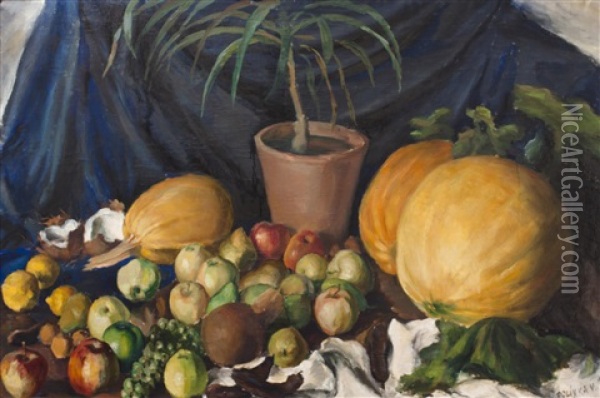 Still Life With Fruit Oil Painting - Vaclav Polivka