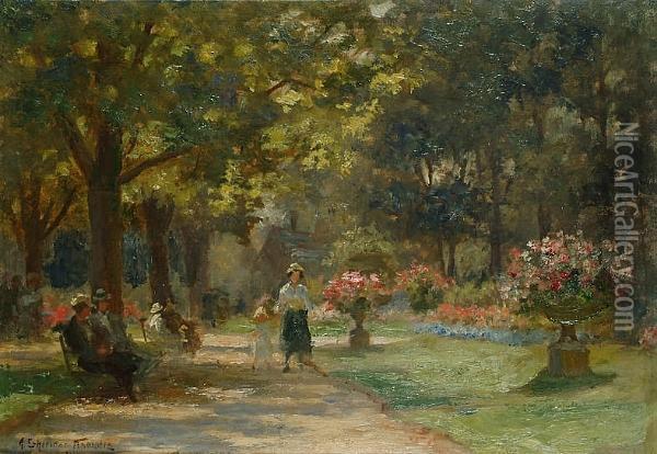 Figures In A Park In Summertime Oil Painting - Georges Sheridan Knowles
