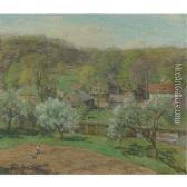 The Village In Late Spring Oil Painting - Willard Leroy Metcalf