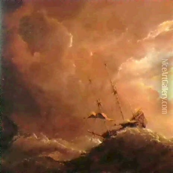 Veliero Tra I Marosi Oil Painting - Aernout (Johann Arnold) Smit