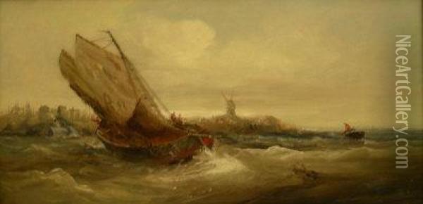 Returning To Harbour In Stormy Seas Oil Painting - William Edward Webb