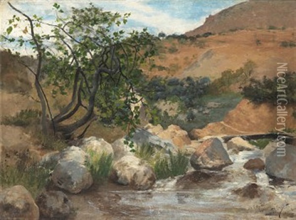 Landskap Med Vattendrag Oil Painting - Hugo Birger