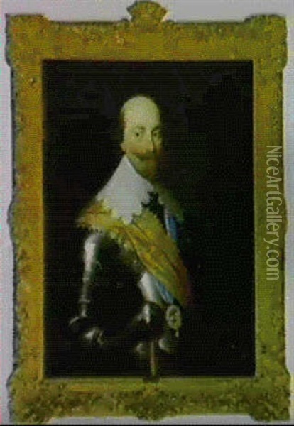 Portrait De Robert Bertie Comte De Lindsey En Armure Et     Portant En Medaillon L'ordre De La Jarretiere Oil Painting - Cornelis Jonson Van Ceulen