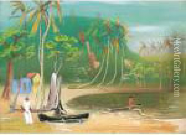 View Over The Lagoon Oil Painting - Boris Dimitrevich Grigoriev