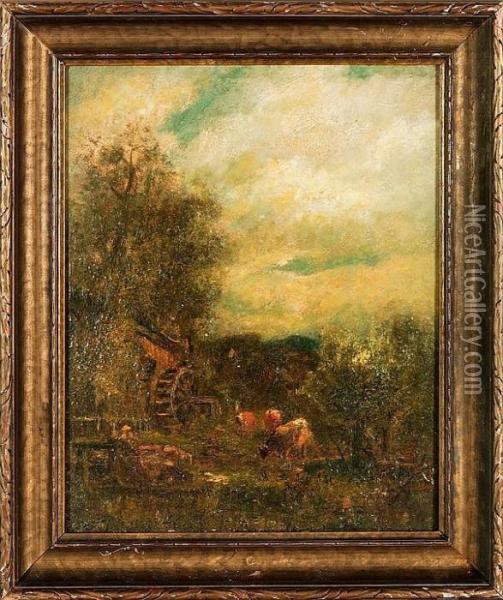 Mill Cows Oil Painting - Charles Henry Miller