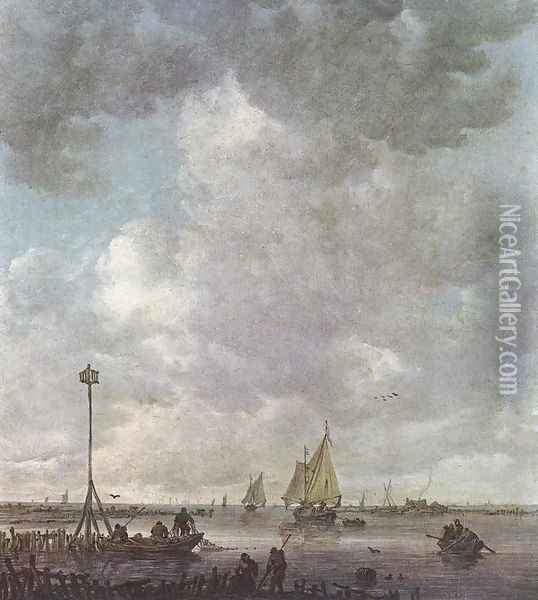 Marine Landscape with Fishermen Oil Painting - Jan van Goyen