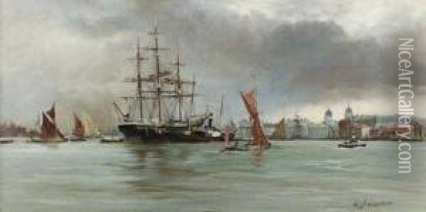 The Thames At Greenwich With Shipping In The Foreground Oil Painting - Charles James Lauder