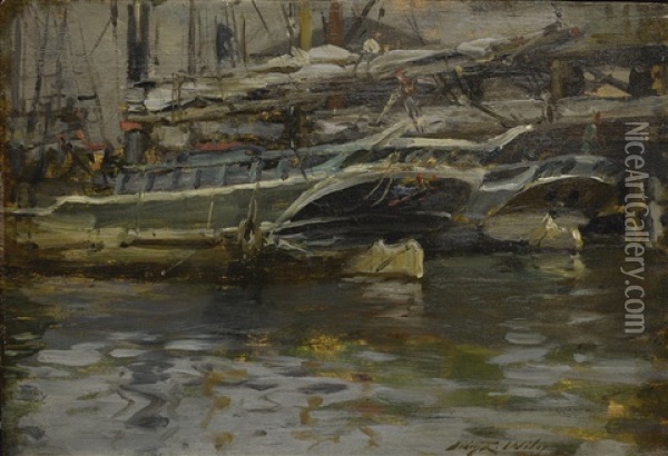 Untitled (harbor Scene) Oil Painting - Irving Ramsey Wiles