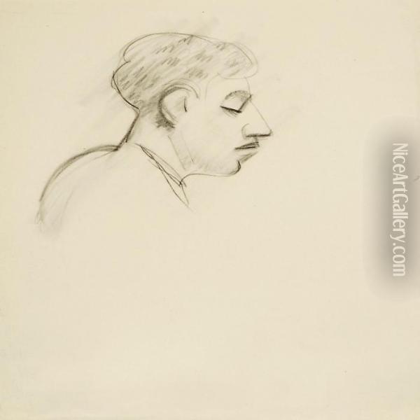 Sketch For Womans Portrait, Gentleman In Profile And Seated Model Oil Painting - Vilhelm Lundstrom