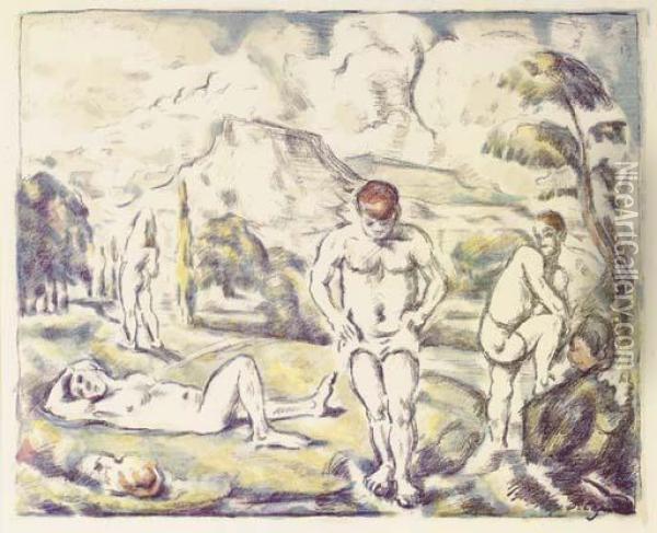 Les Baigneurs (large Plate) (venturi 1157; Druick 1) Oil Painting - Paul Cezanne