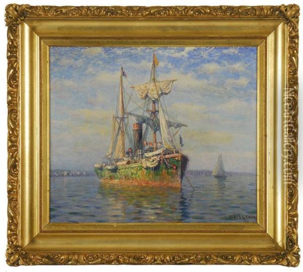 Ship At Anchor Oil Painting - James Gale Tyler